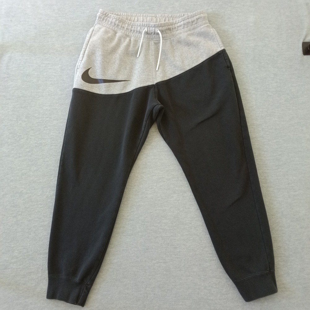 Nike Mens Colorblock Fleece Joggers Grey Black Large Swoosh Sweatpants Large